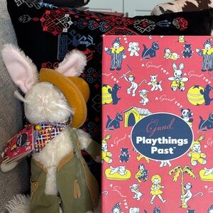 Gund Cream Cowboy Rabbit in Green Coat with Mustard Hat & Plaid Scarf nIB